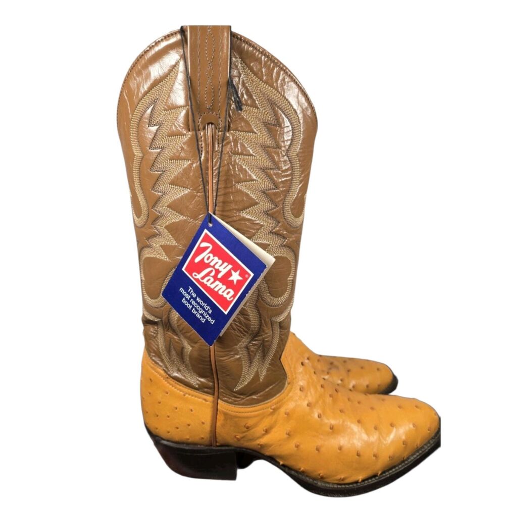 Tony Lama Full Quill Ostrich Western Cowboy Boots Mens 9.5 D USA